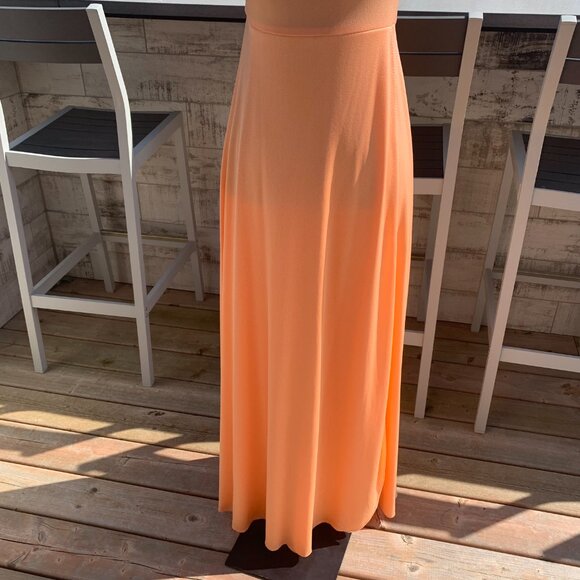 Vintage 70s Tangerine Peach Cowl Neck Wrap Halter Maxi Dress Prom Gown - Picture 3 of 16